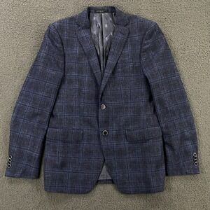 John Varvatos Blazer size 38R Wool Cotton Linen Plaid Suit Jacket Blue Bleeker